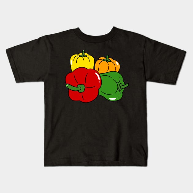 Red Green Orange and Yellow Bell Peppers Kids T-Shirt by saradaboru